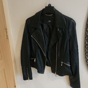 a.n.a Black Leather Jacket with Metallic Accents
